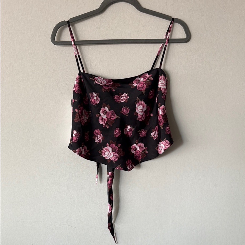 Black and Pink Crop Camisole with Tie Front
